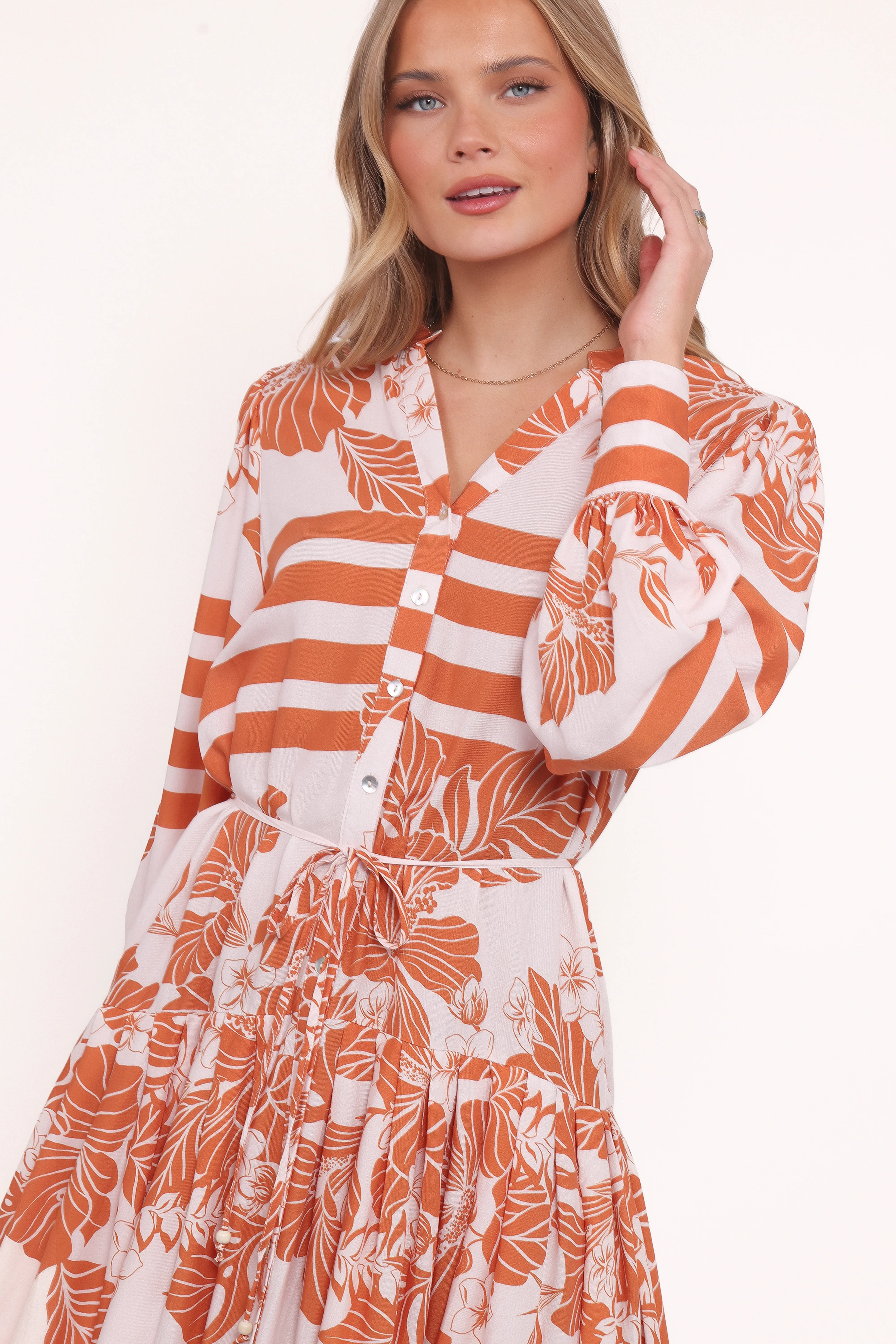 Jules Long Sleeve Dress White Orange