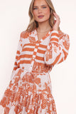 Jules Long Sleeve Dress White Orange