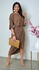 Zelia Venetian Midi Dress Brown