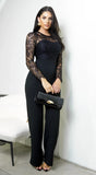 Marise Lace Top Knit Jumpsuit Black
