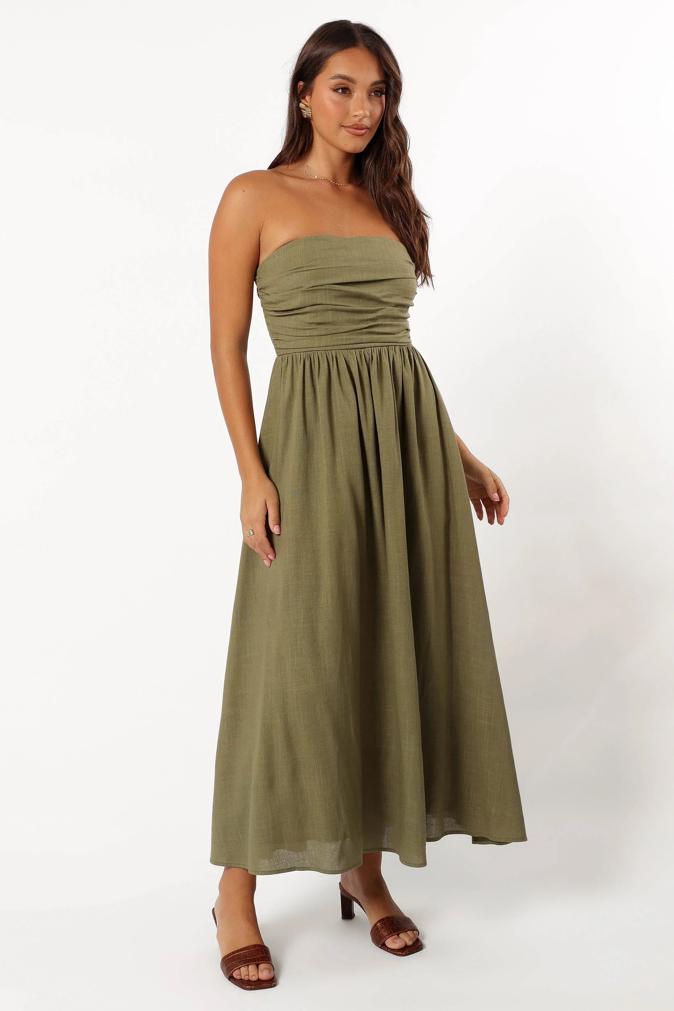 Kayt Strapless Dress Olive Green