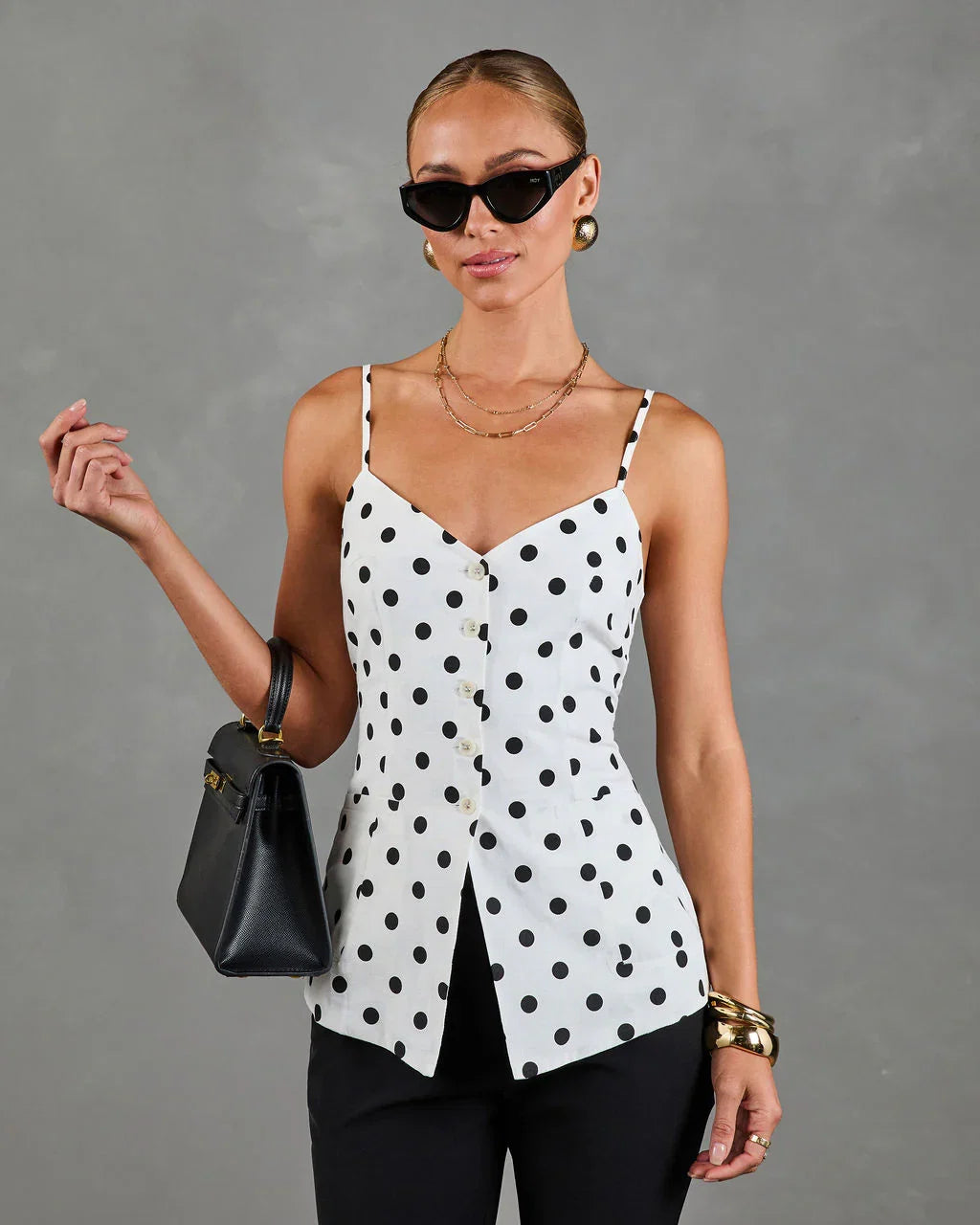 Dottie Chic Polka Dot Linen Blend Tank Top