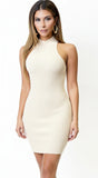 Forma Mock Neck Knit Ribbed Mini Dress Cream