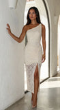 Solvèra Lace One Shoulder Midi Dress Pale Yellow