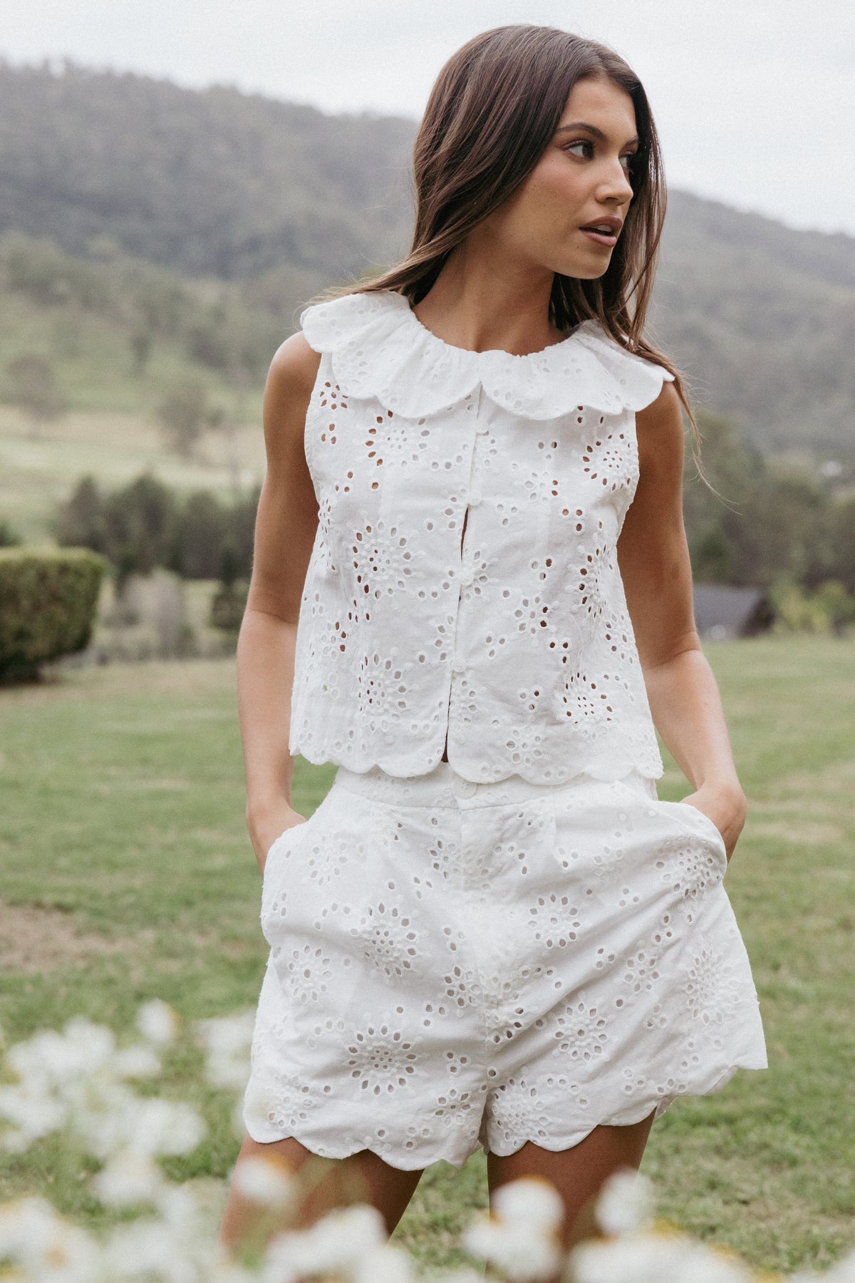 Nimi Eyelet Short Set White