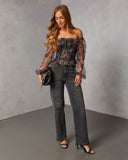 Sepia Ritual Printed Smocked Mesh Top