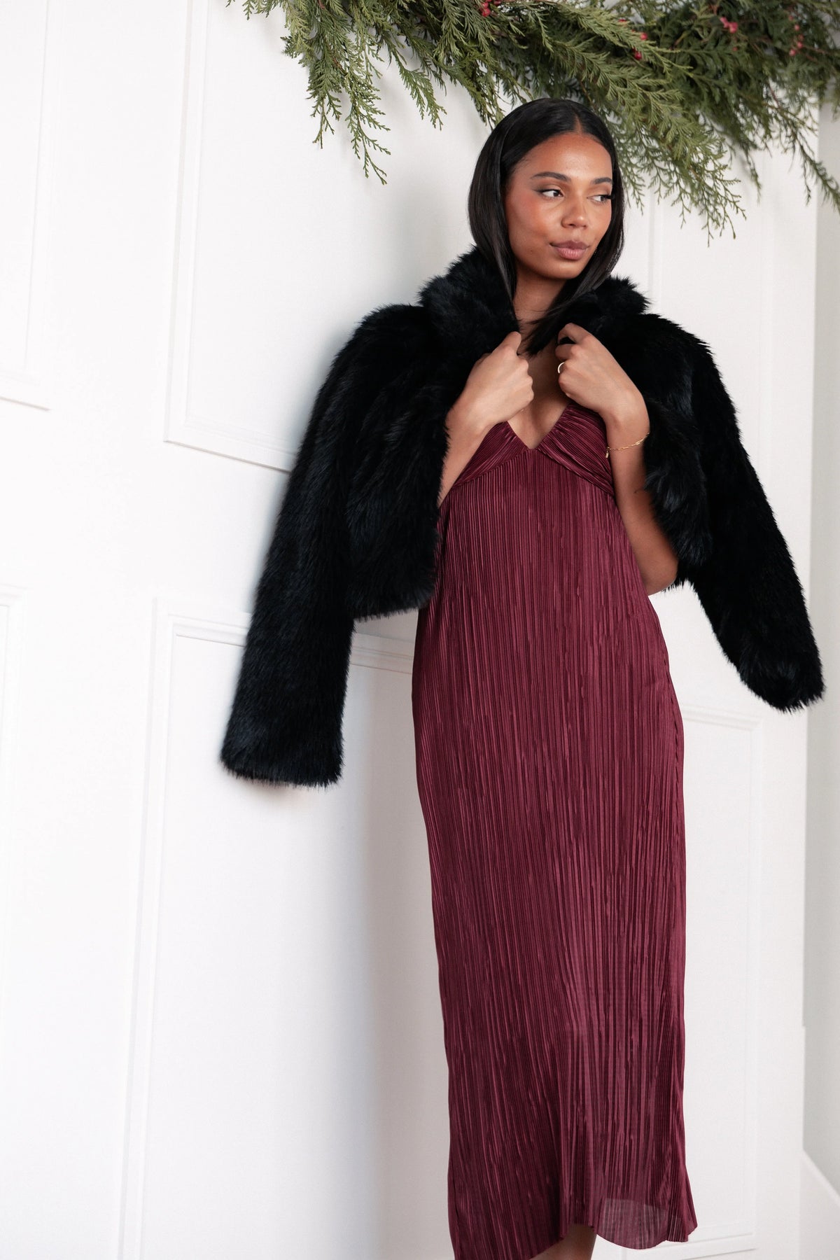 Safi Plisse Maxi Dress Wine