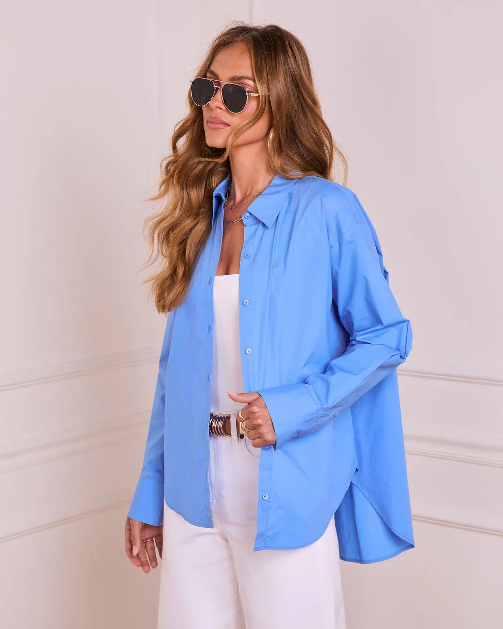 Polished Moment Cotton Button Down Top