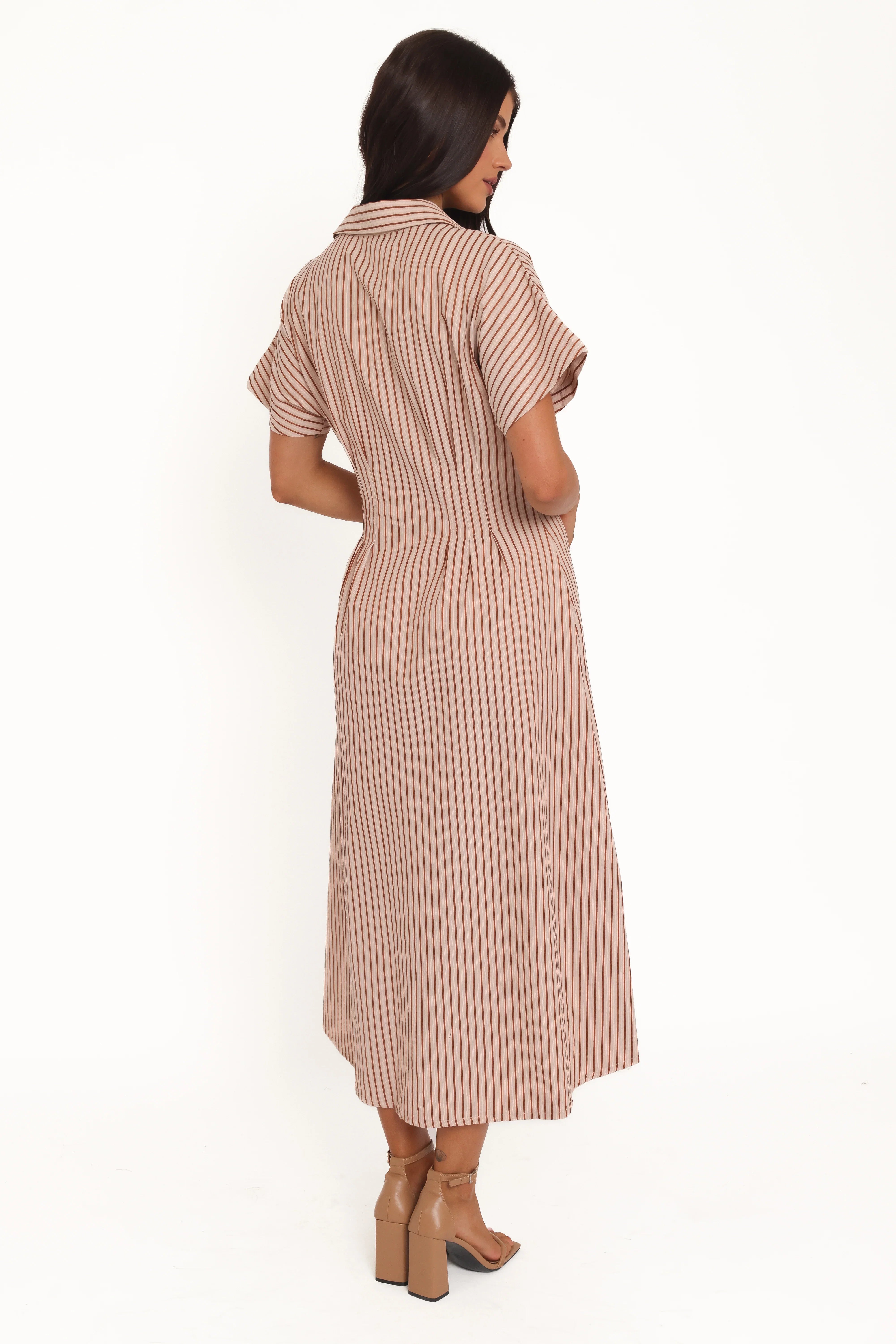 Eilis Short Sleeve Button Down Maxi Dress Brown Stripe