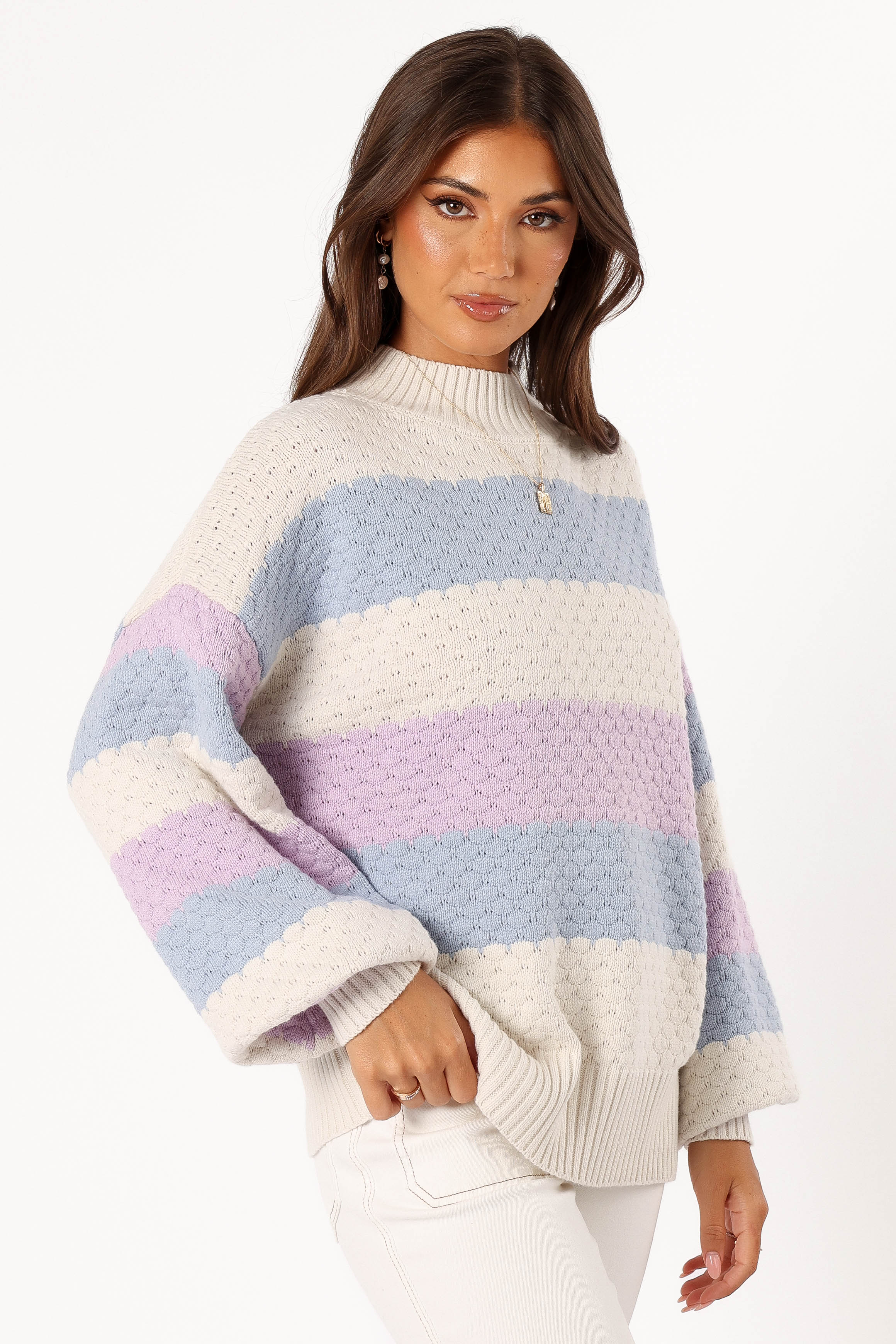 Dani Multi Stripe Knit Sweater White Light Blue