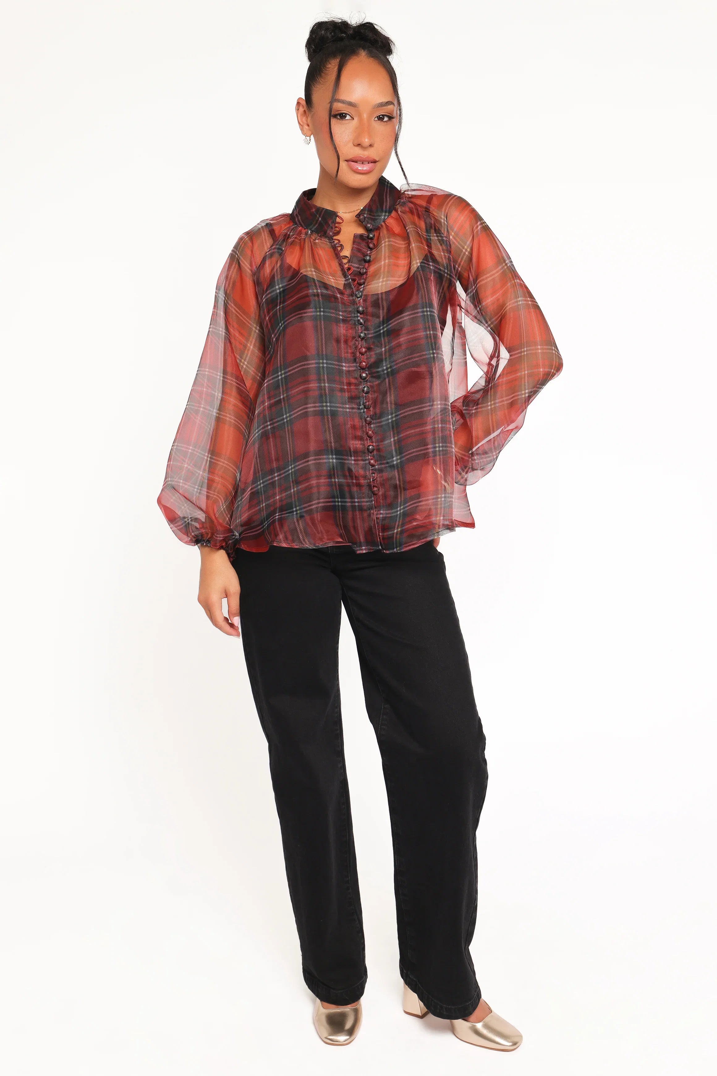 Marni Organza Top Red Plaid