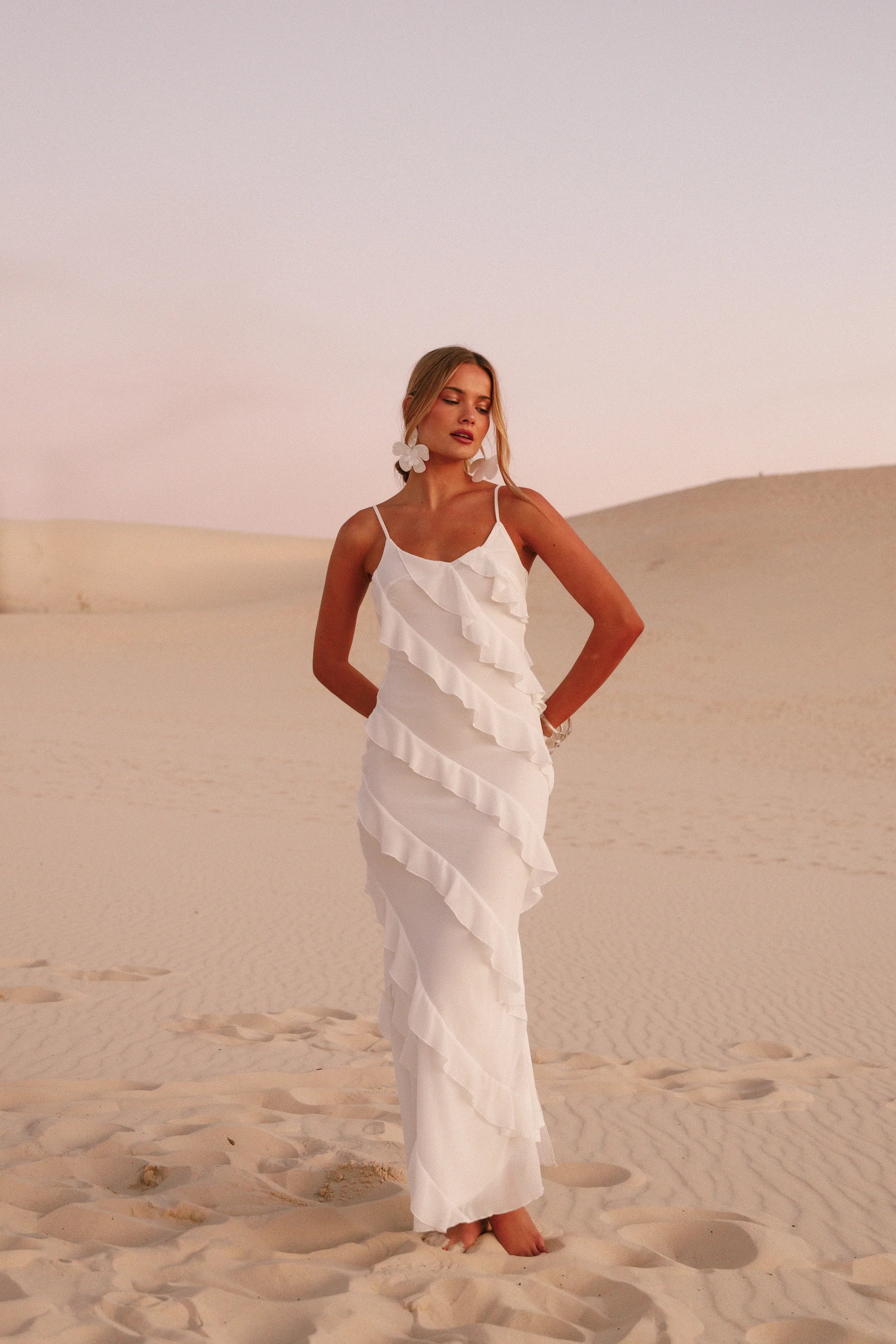 Ciao Ruffles Maxi Dress Cloud White