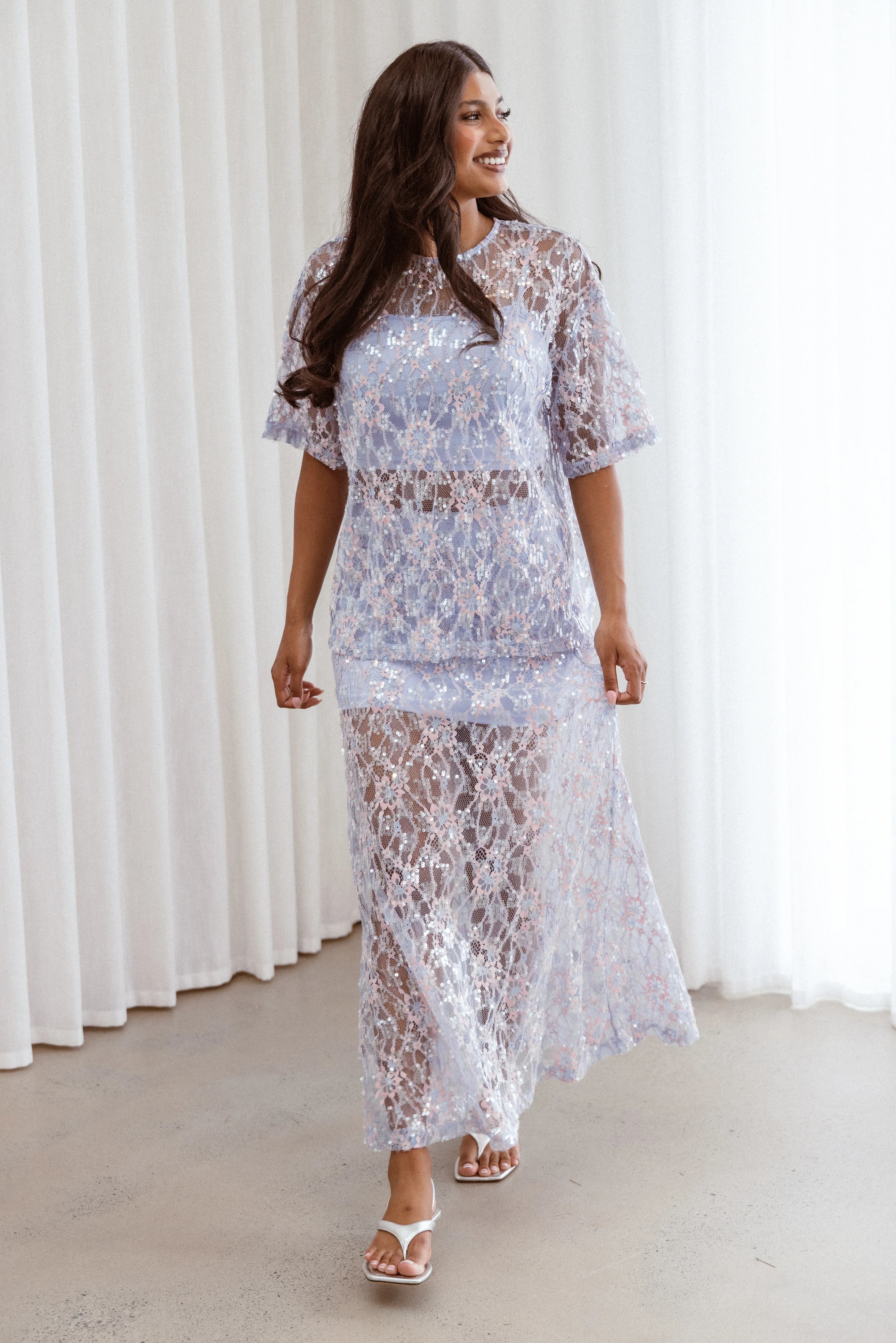 Yonder Sheer Panel Lace Maxi Skirt Purple