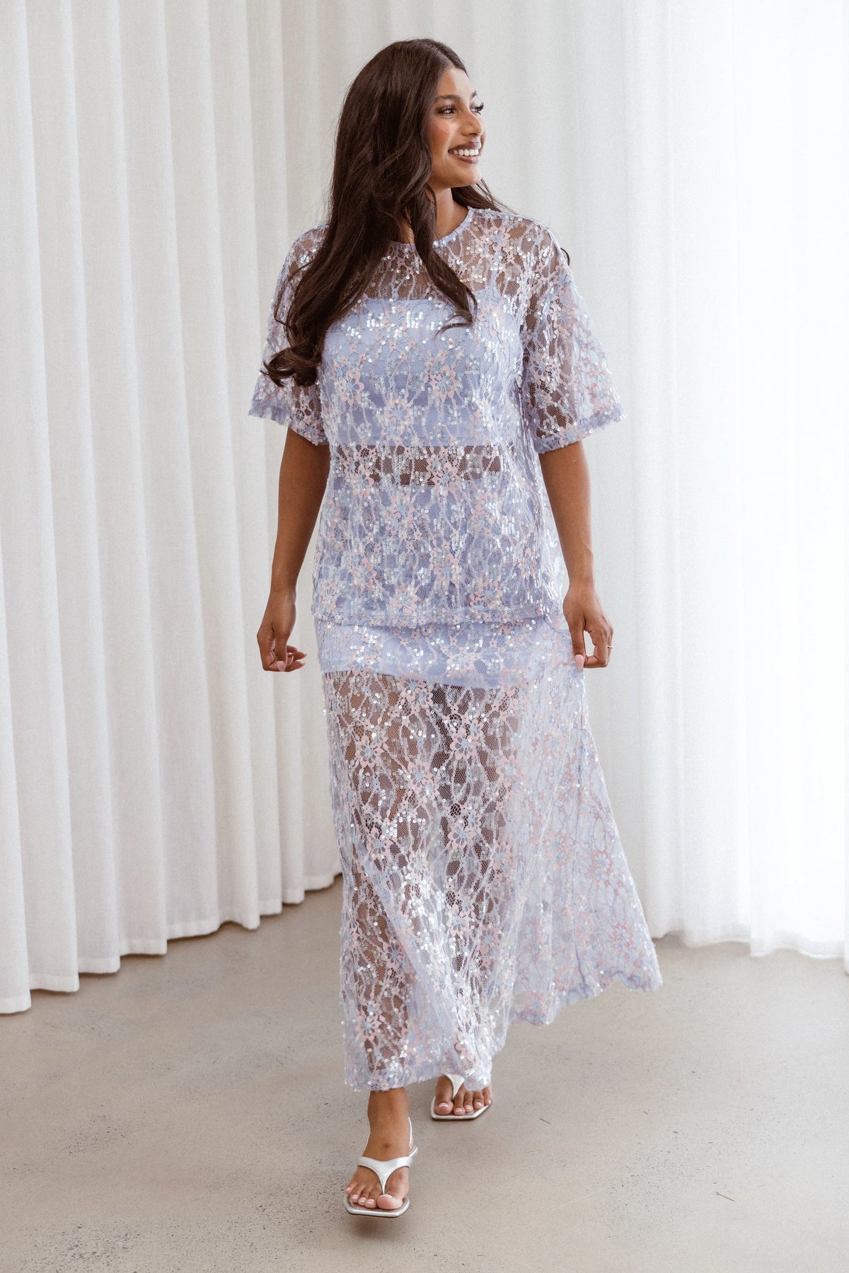 Yonder Sheer Panel Lace Maxi Skirt Purple