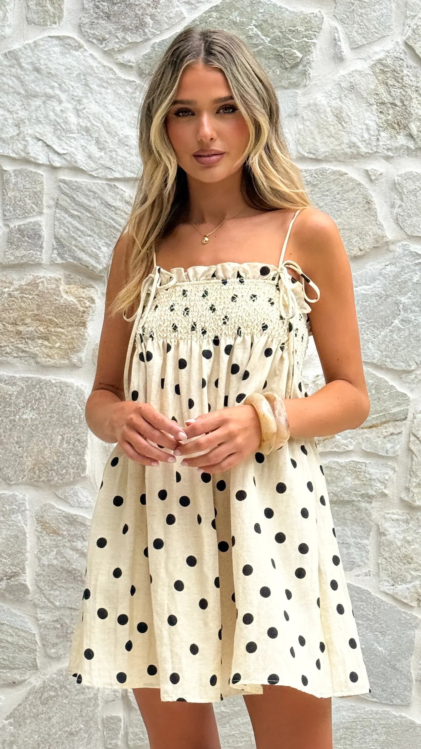 Wyomie Mini Dress Natural Black Polka