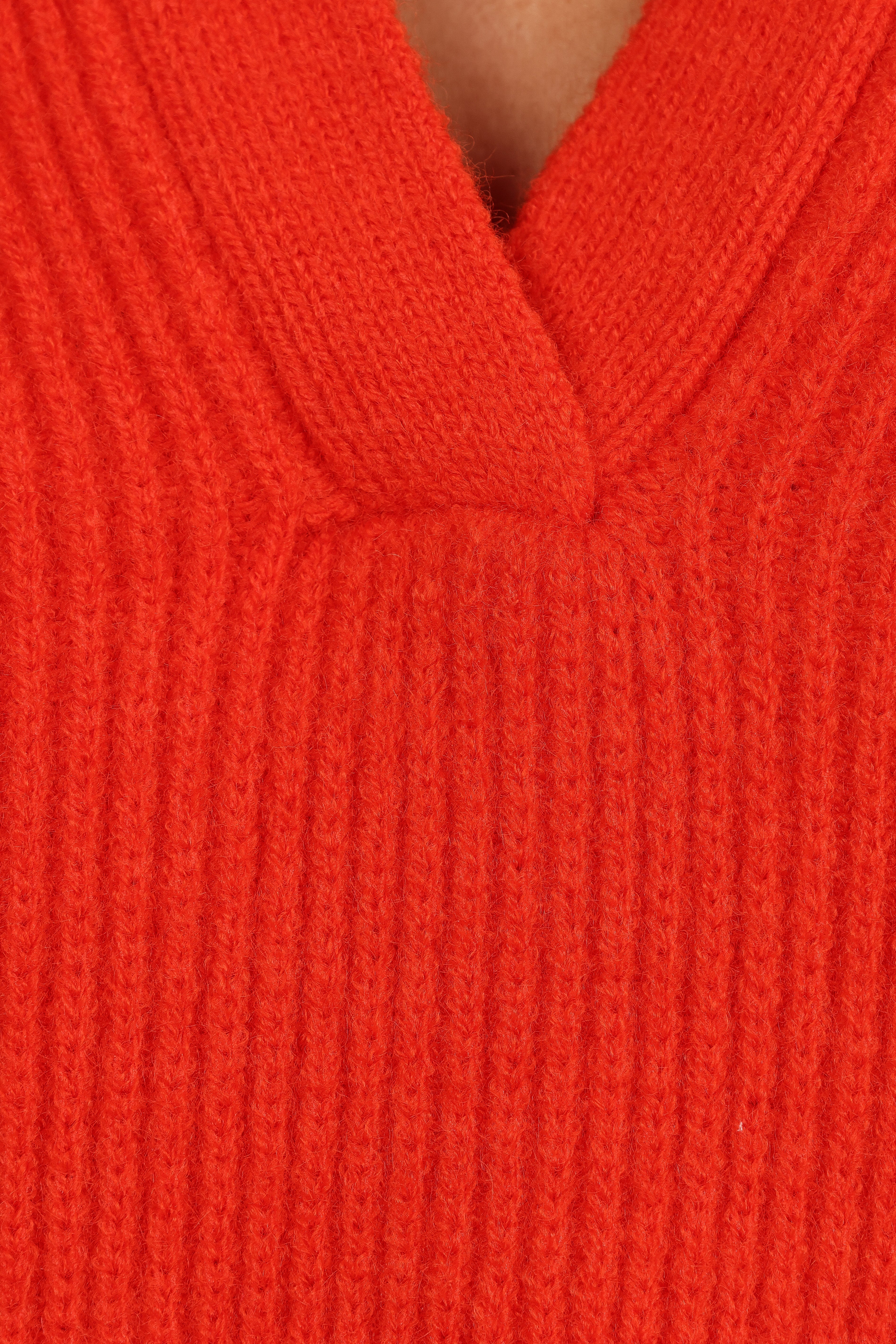 Zala Vneck Collar Knit Sweater Red