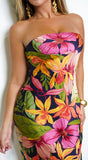 Muse Tropical Print Satin Strapless Maxi Dress Multi Black