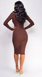 Aura Button Ribbed Midi Dress Brown