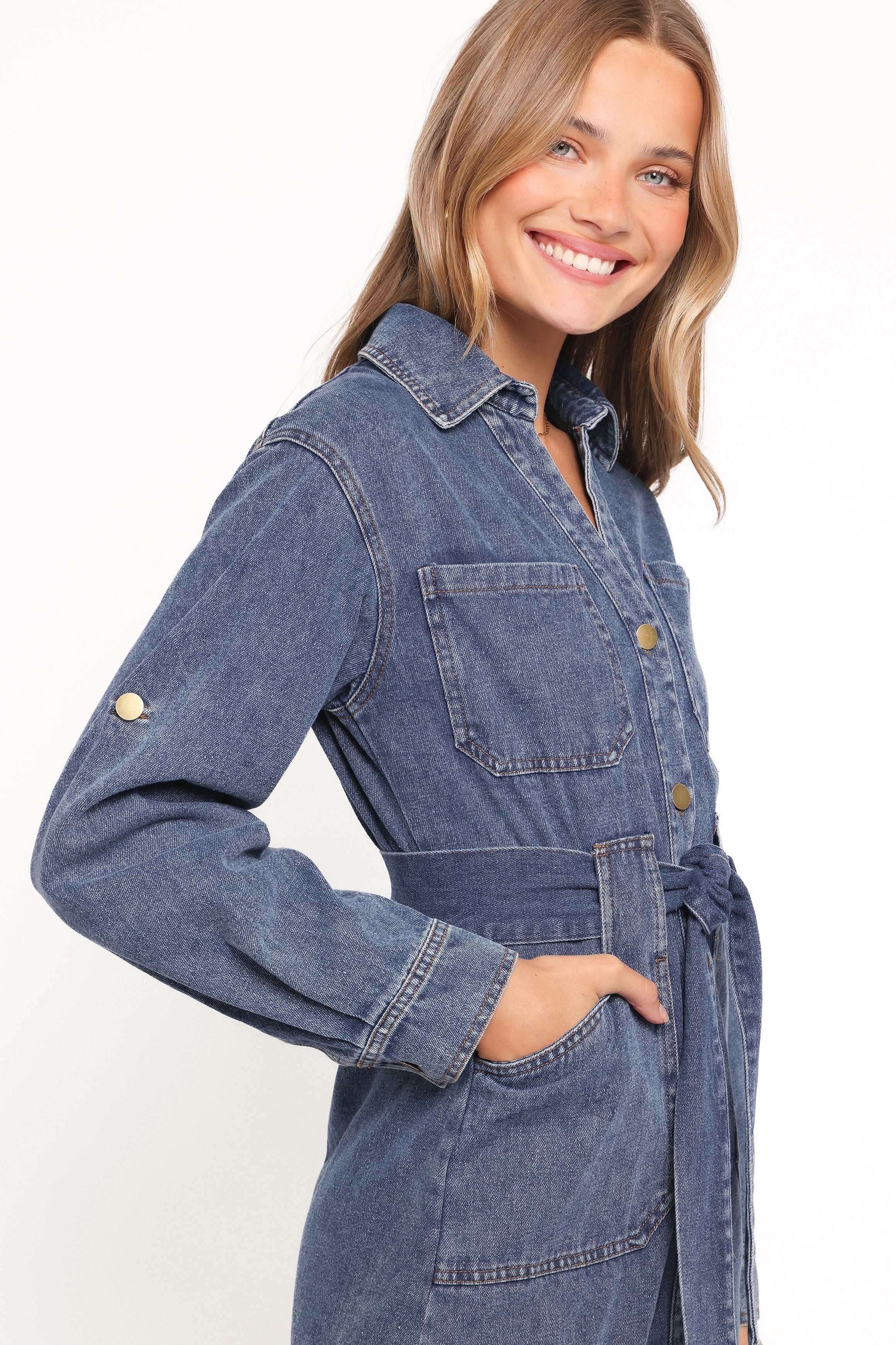 Ballina Long Sleeve Midi Dress Blue Denim