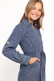 Ballina Long Sleeve Midi Dress Blue Denim