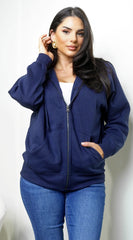 Off Duty Zip Up Boyfriend Hoodie Navy
