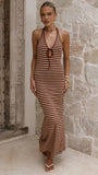 Vivien Maxi Dress Brown Beige Stripe