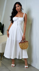 Noura Bustier Lace Up Midi Dress Off White