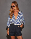Blake Striped Blousson Sleeve Collared Satin Shirt