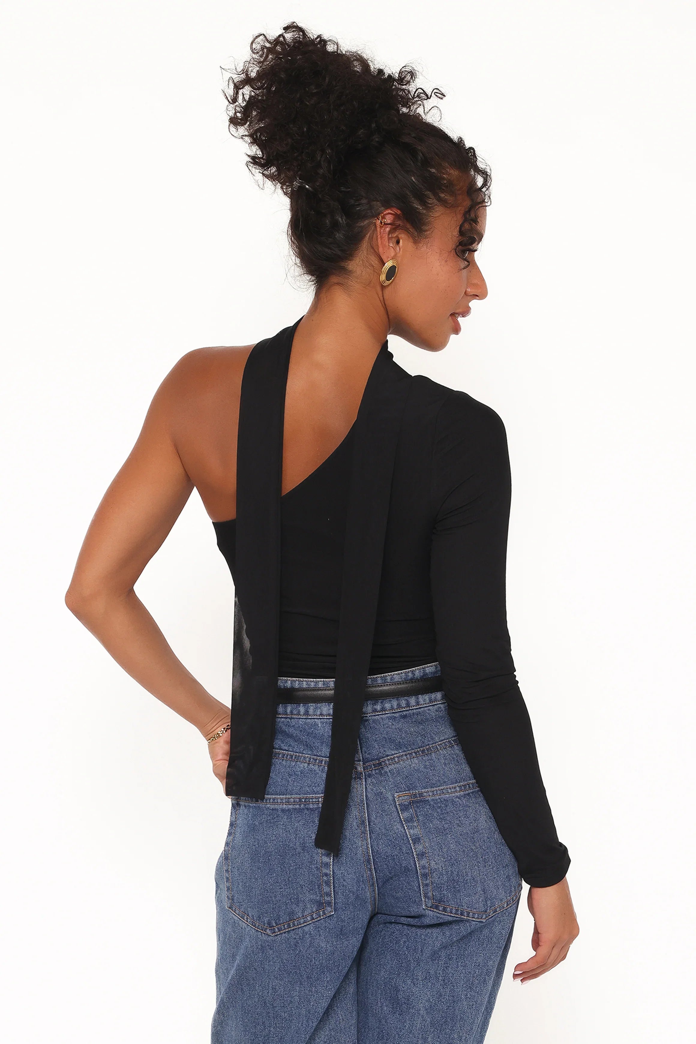 Carlie Mesh One Shoulder Top Black