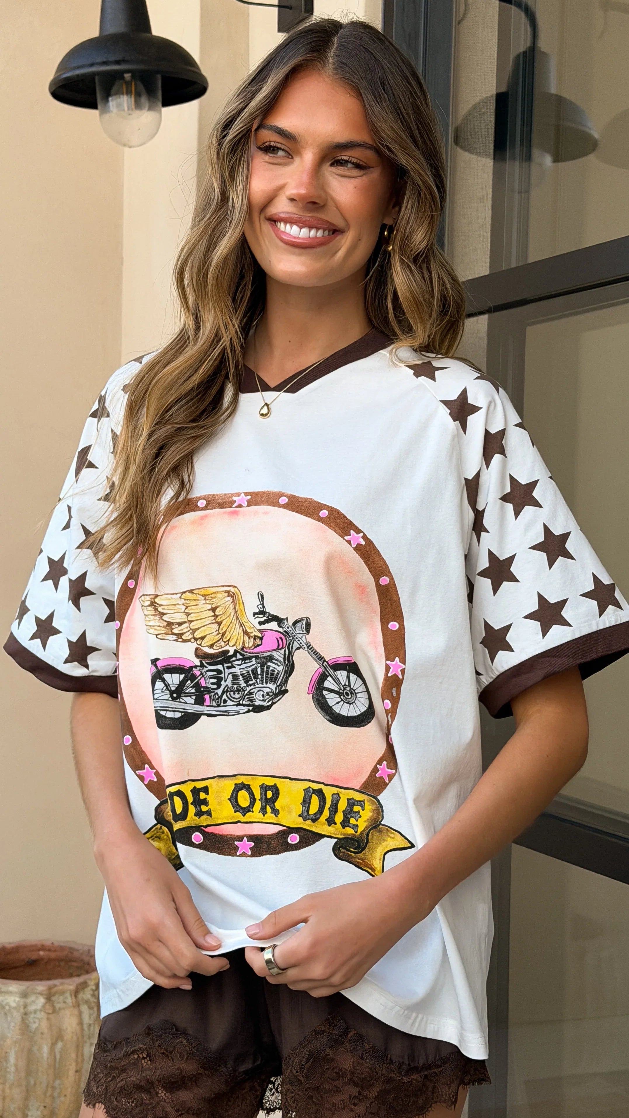 Ride Or Die Oversized T Shirt White Brown