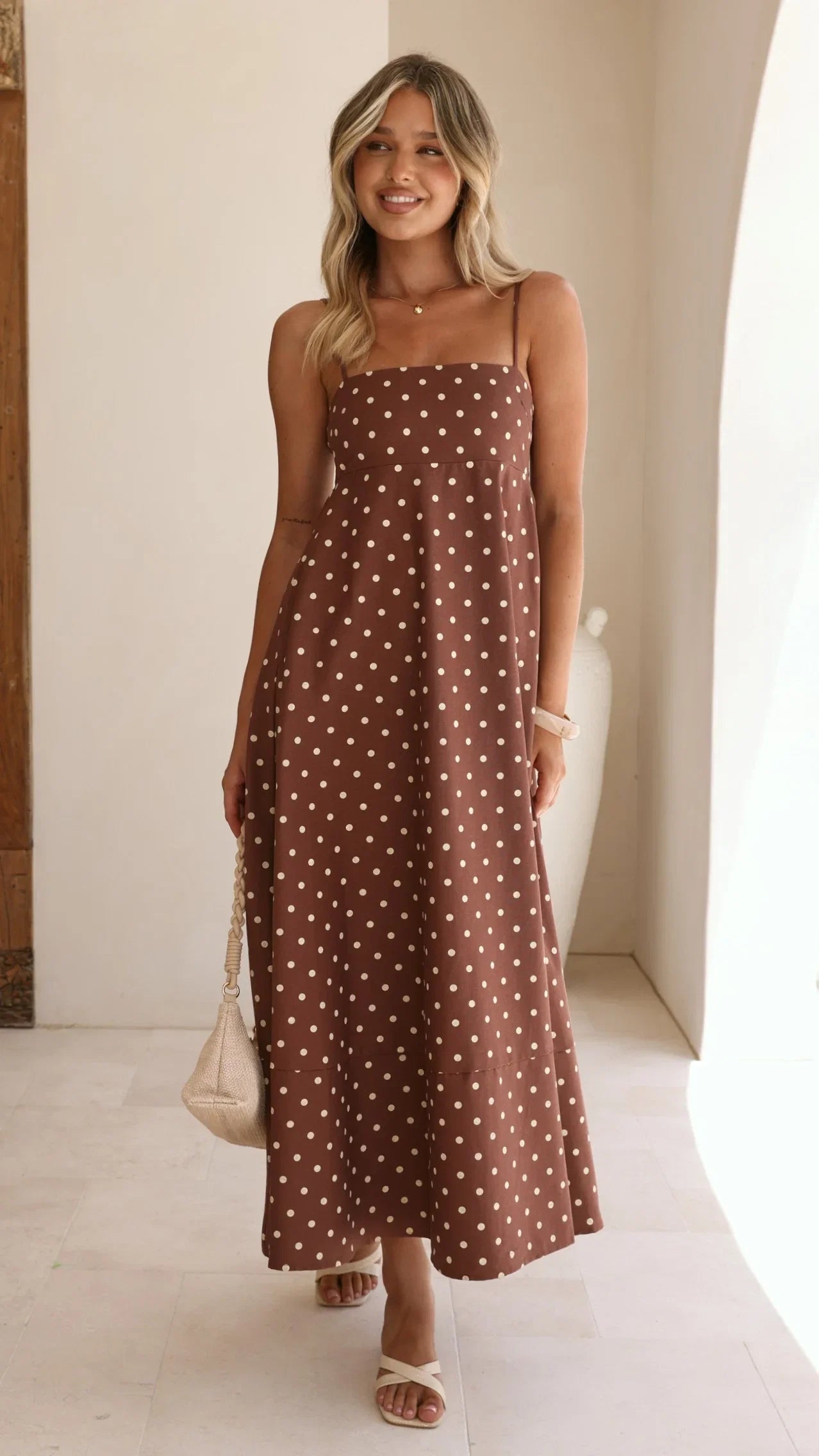 Elie Maxi Dress Chocolate Cream Polka Dot
