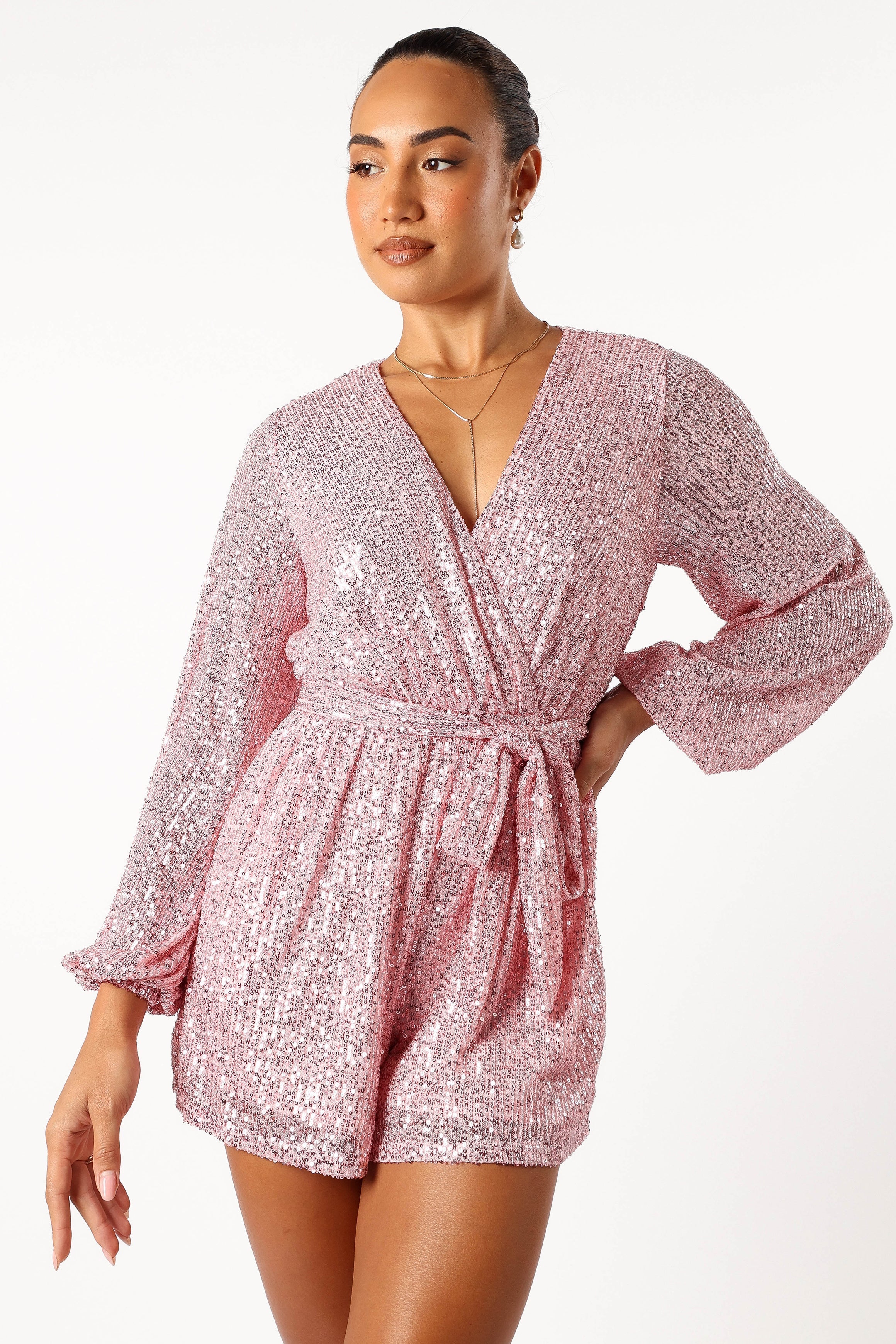 Monica Sequin Romper Pink