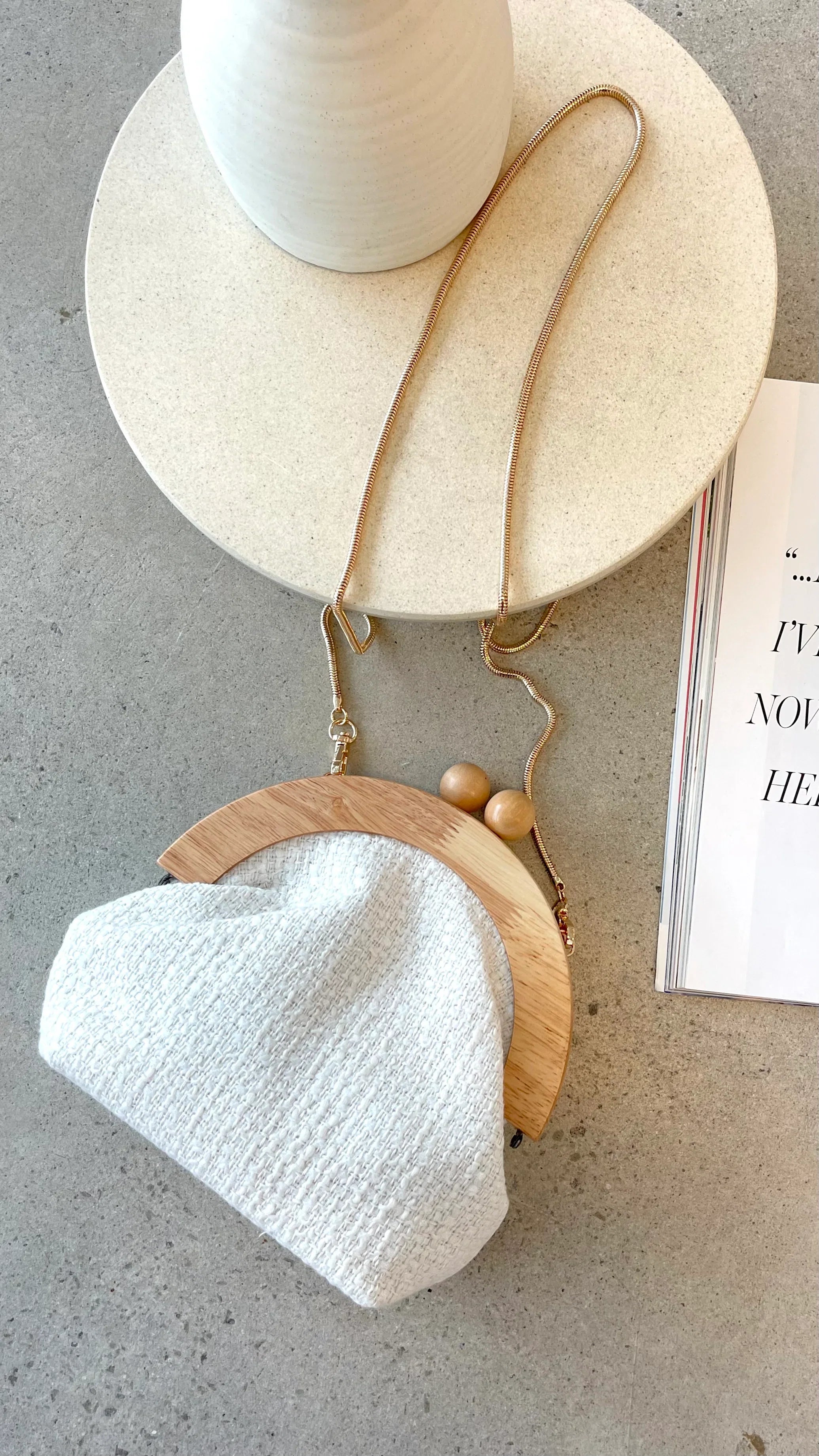 Etta Tweed Timber Frame Clutch White