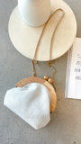 Etta Tweed Timber Frame Clutch White