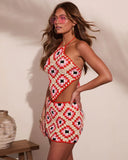 Sunset Marina Abstract Crochet Halter Neck Cover Up Top