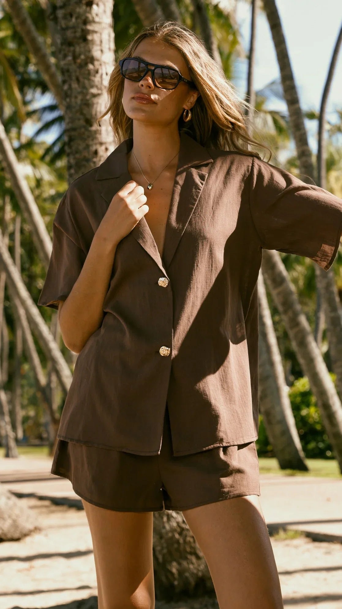 Nadine Shirt and Shorts Set Brown