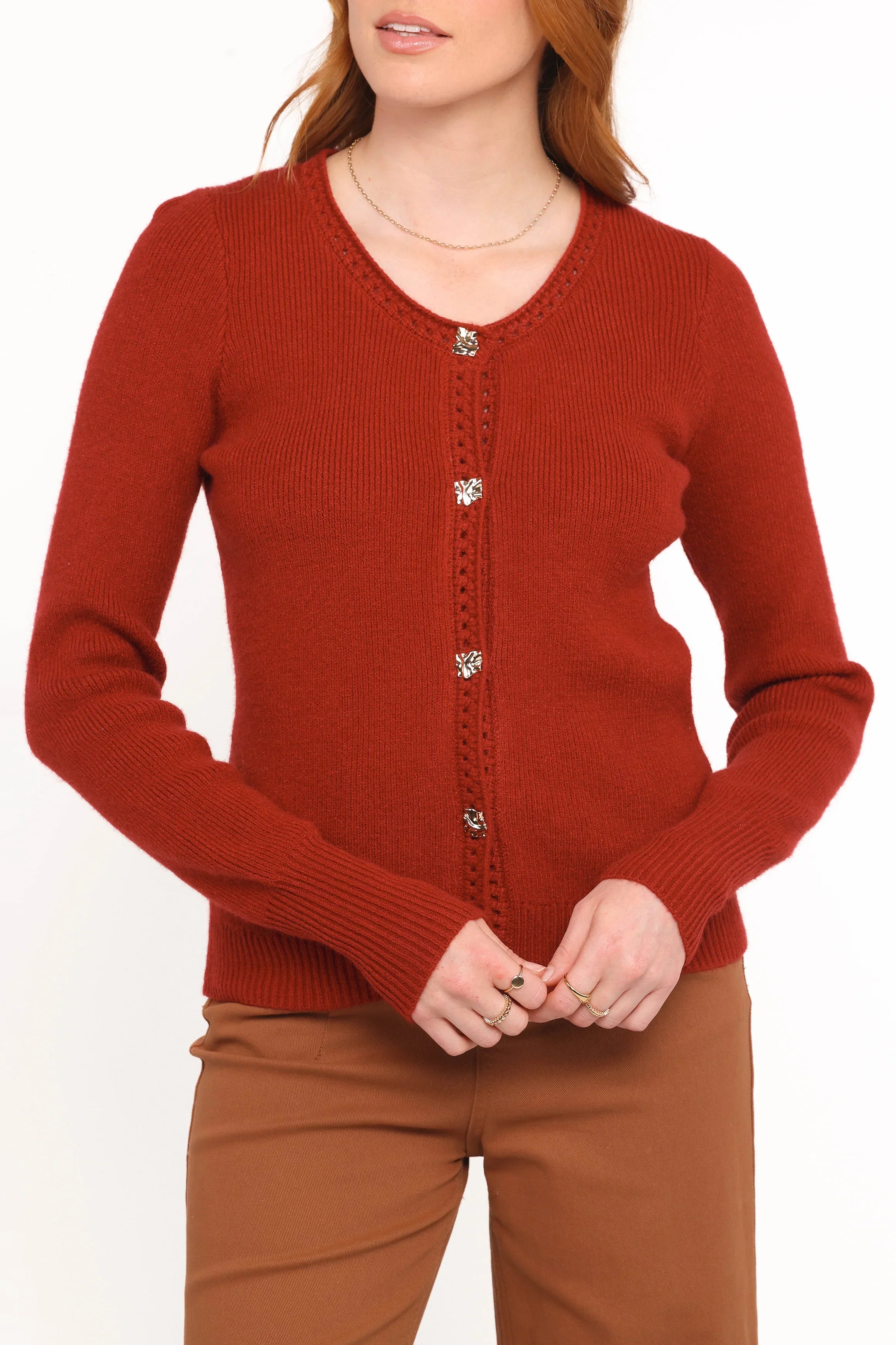 Quay Button Front Cardigan Red