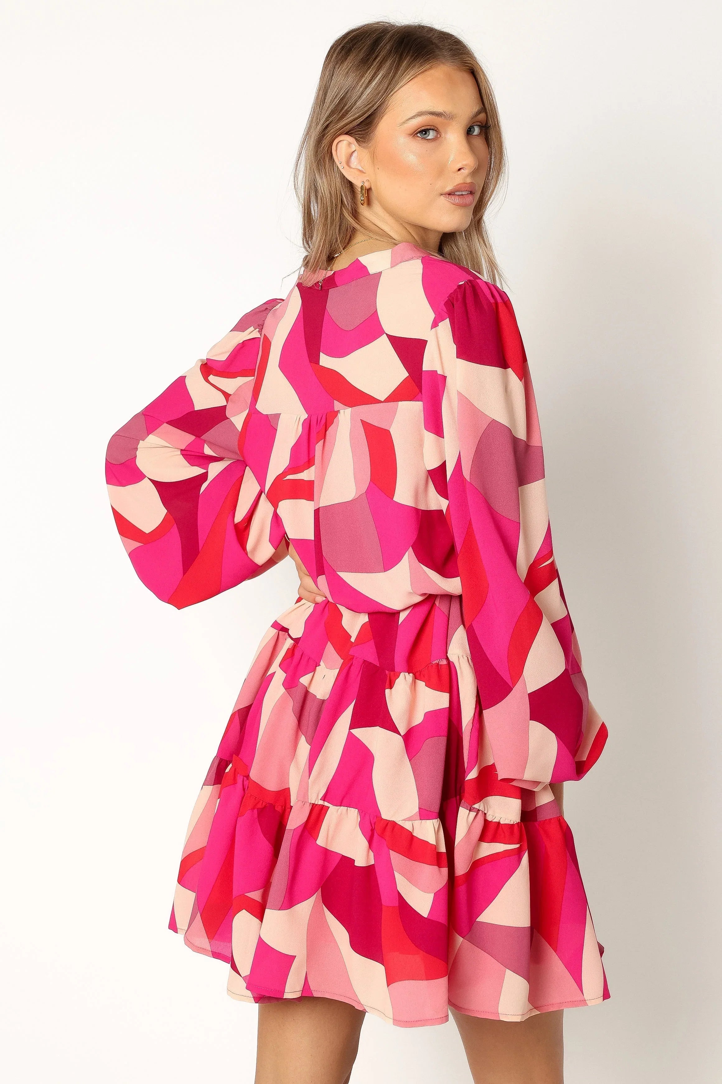 Milly Long Sleeve Mini Dress Red Magenta