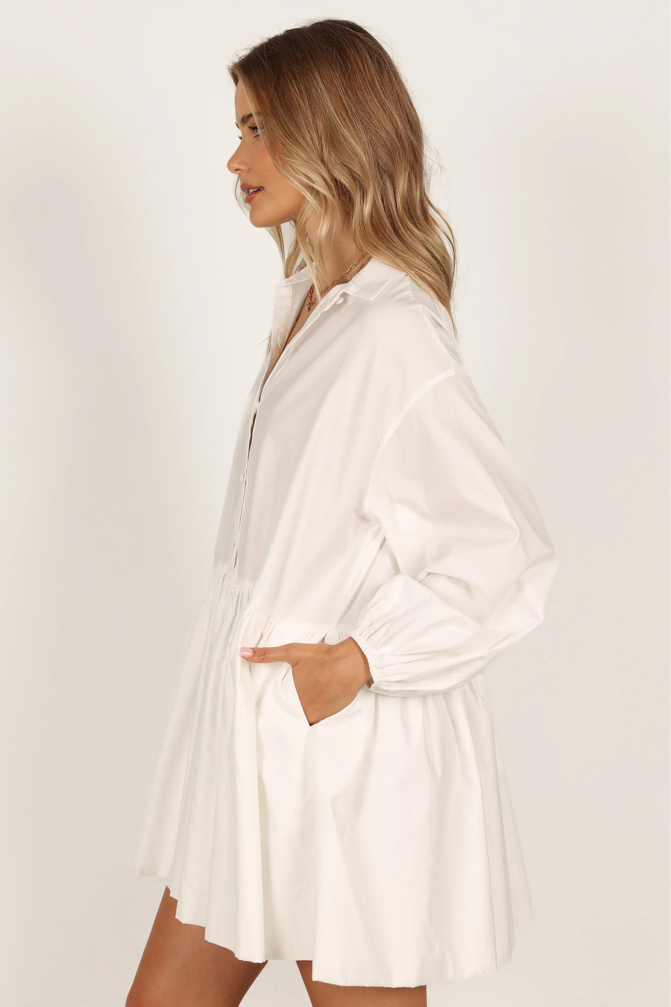 Daisy Long Sleeve Mini Dress White