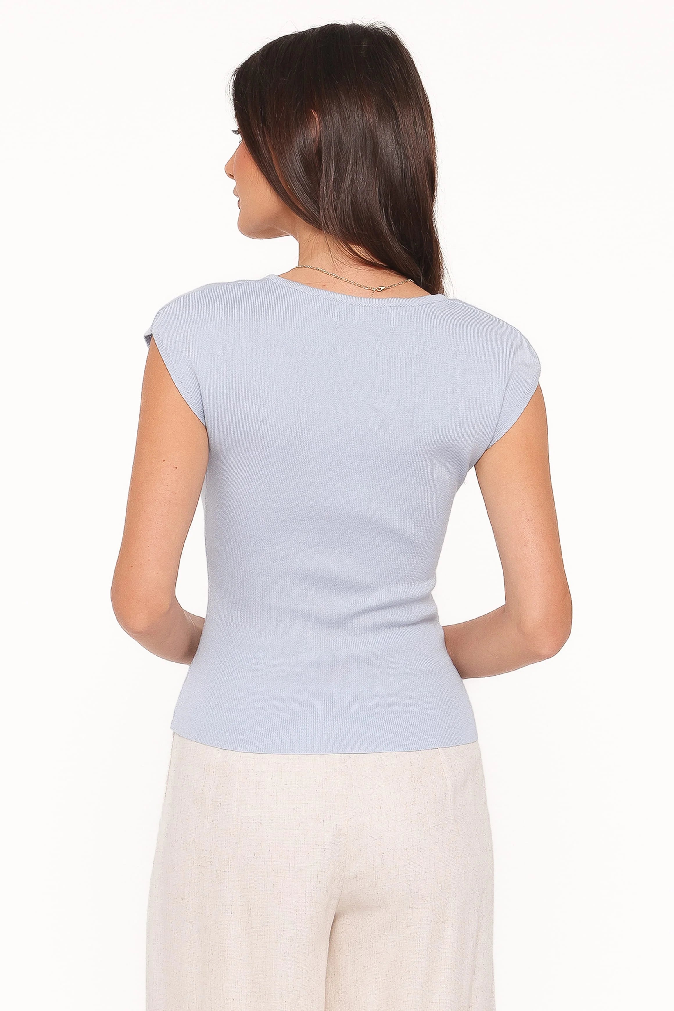 Tori Side Cinch Knitted Top Light Blue