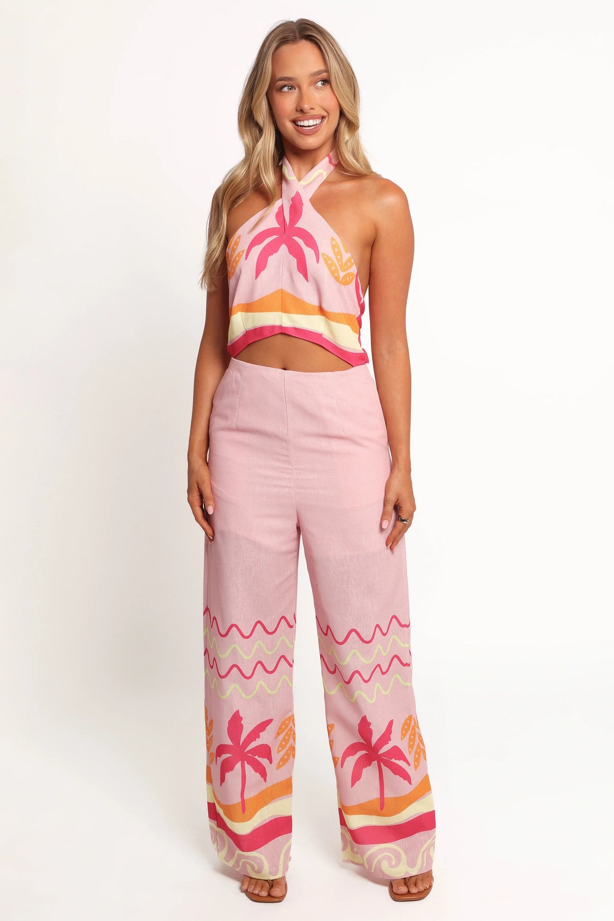 Aryn Halterneck Jumpsuit Pink Palm