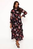 Isadora Long Sleeve Maxi Dress Black Blurred Floral
