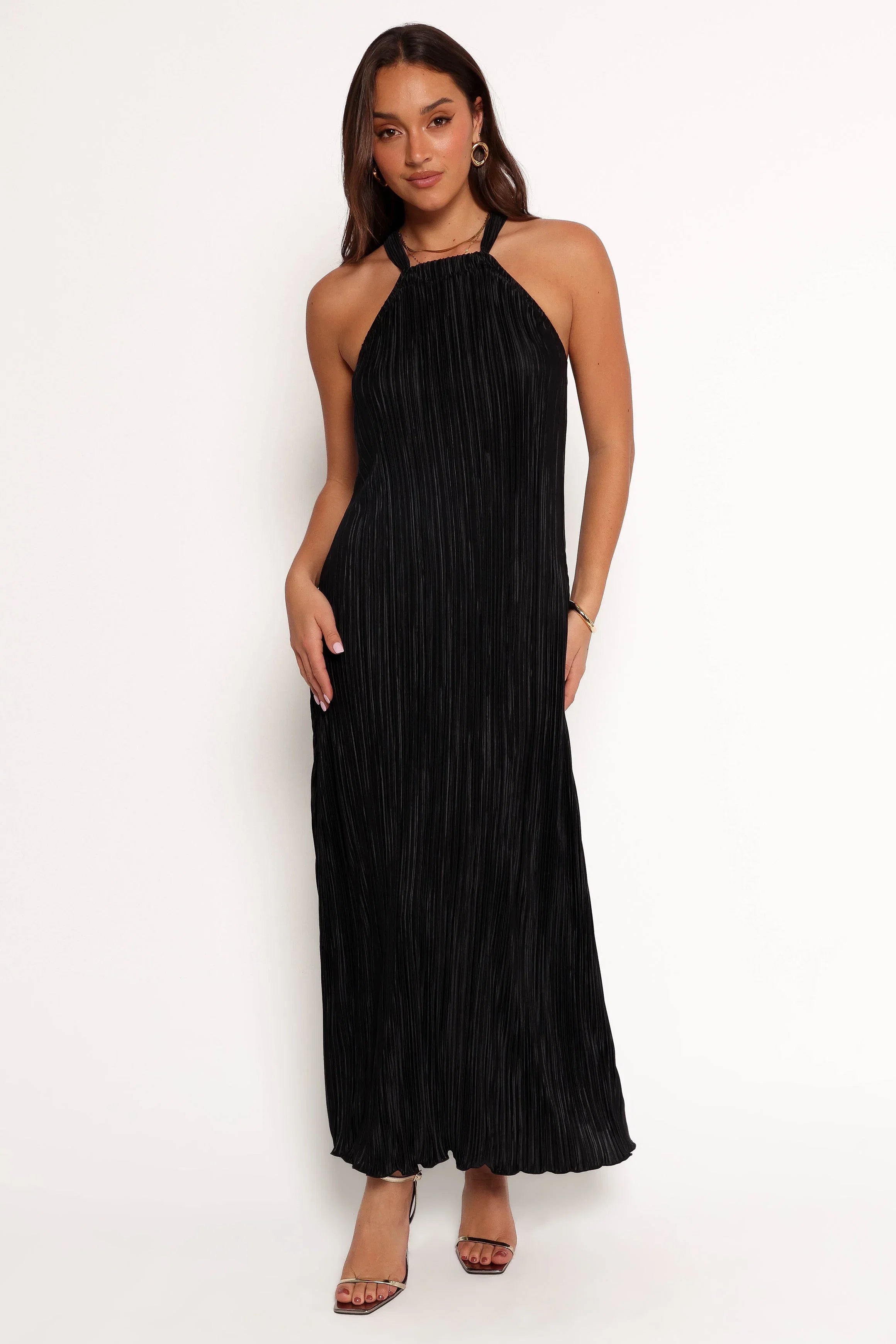 Melody Plisse Halter Maxi Dress Black