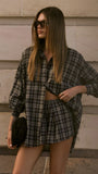 Arli Button Up Shirt Black Beige Plaid