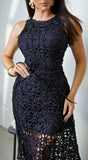 Strata Crochet Midi Dress Black
