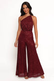 Khianna Sequin One Shoulder Jumpsuit Red
