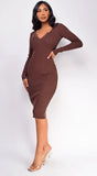 Aura Button Ribbed Midi Dress Brown