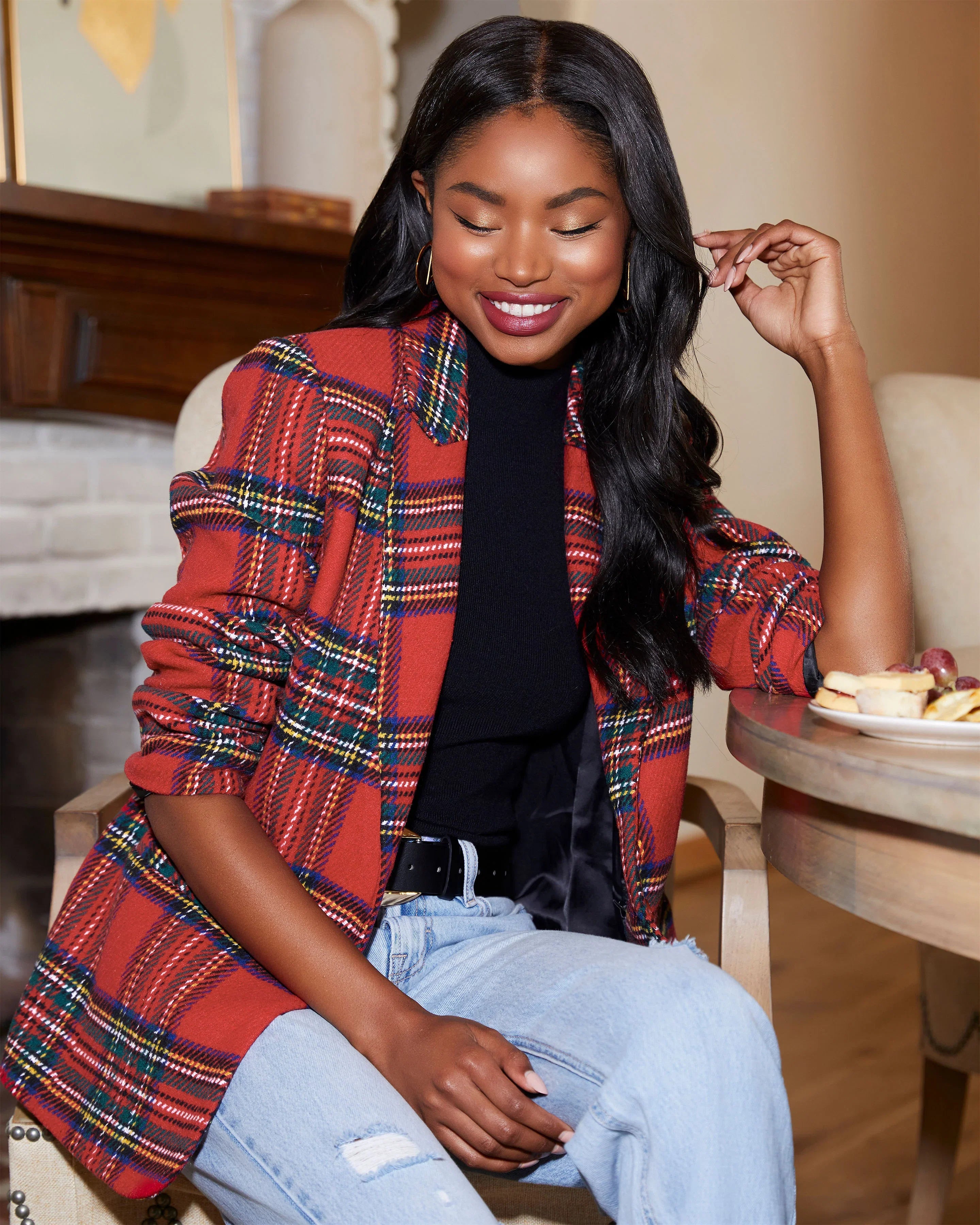 Eve Pocketed Plaid Blazer