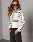 Day Off Knit Striped Denim Trim Top