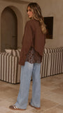 Javi Long Sleeve Lace Top Brown
